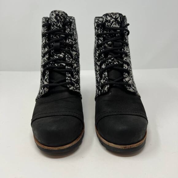 Sorel Boots Women's Size 7 Black White Hidden Wedge Ankle Booties Normcore - Picture 2 of 12